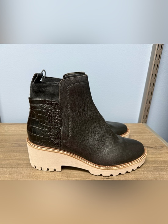 Dolce Vita Shoes - Dolce Vita Black Leather Wedge Chelsea Booties with Croc Heel Accent Women’s 9.5